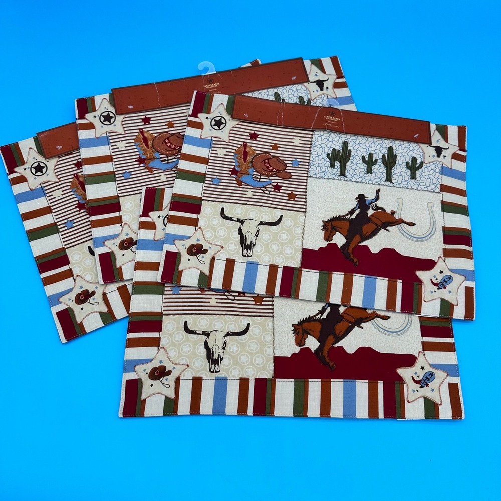 Home Studio Canyon Ranch Western Placemats Set of 4 Cotton Cowboy Patchwork NWT
